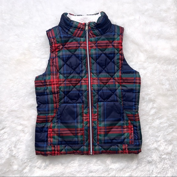SOLD SO Plaid Sherpa-Lined Puffer Vest - Picture 2 of 6